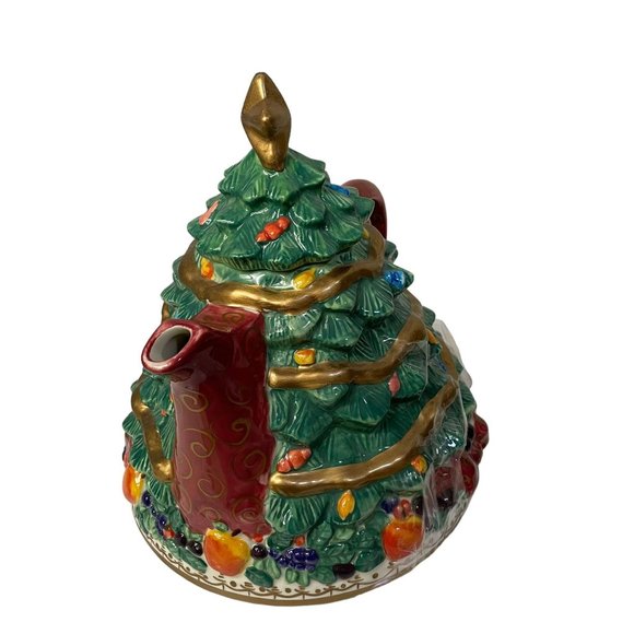 Bella Casa By GANZ Kitchen Christmas Tree Teapot With Gold Star On Top Large 6" - Picture 10 of 15